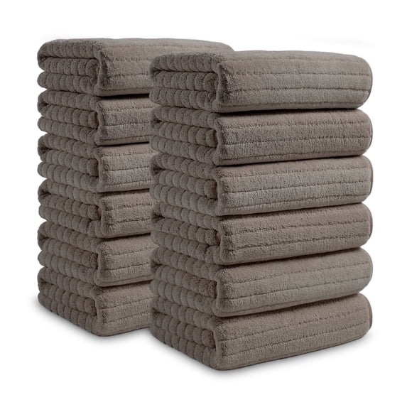 Covina Home 12 Pack Dark Brown Hand Towel Set, Oversized Ultra Soft Microfiber Bathroom Towel Set Adult Luxury Lightweight Cozy Collection
