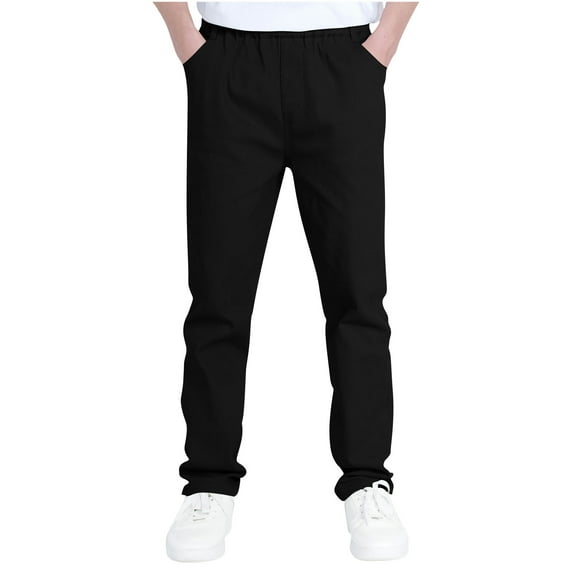 Chino Pants Boys Slim Fitting Straight Leg School Uniform Pants Stretch Pull on Sports Trousers with Pockets Boys Outdoor Pants Black 8Y