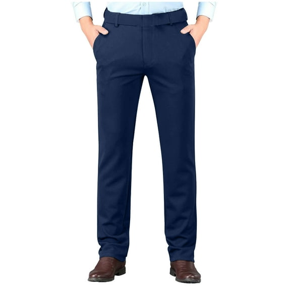 Chino Pants for Men Business Casual Straight Leg Classic Fit Suit Pants with Pockets Solid Color Work Trousers, Blue, 29