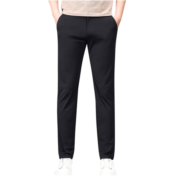 Chino Pants for Men Casual Business Straight Leg Suit Pants with Pockets Solid Color Work Trousers, Black, M