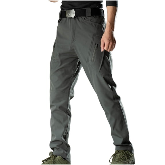 Chino Pants for Men Winter Warm Hiking Training Cargo Pants Fleece Thicken Sweatpant Slim Fit Running Tapered Pant
