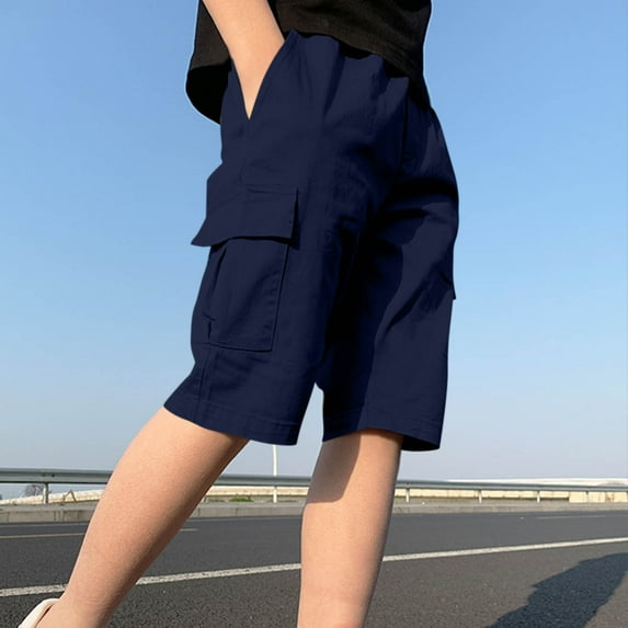 Chino Shorts Boys Kids Cargo Shorts Summer Trousers Plain Breathable with Elasticated Waist Navy 8-9 Years