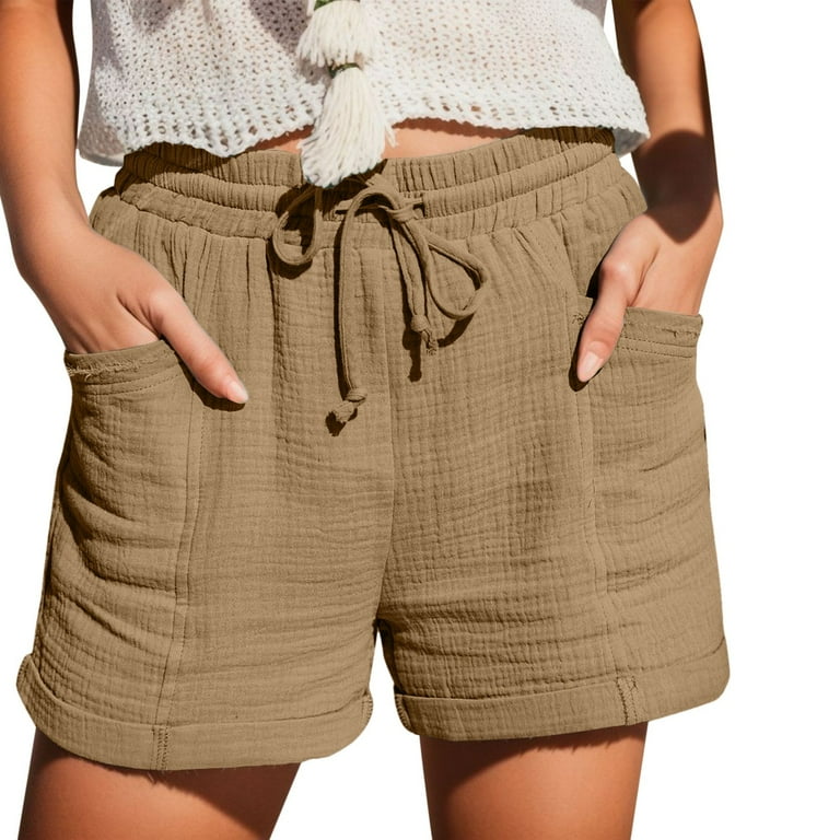 Chino Shorts For Women Knee Length Elastic High Waist Solid Color Plus Size Bermuda Shorts For Women Comfy Loose Fit Drawstring Plus Size Biker Shorts For Women b Khaki M Walmart