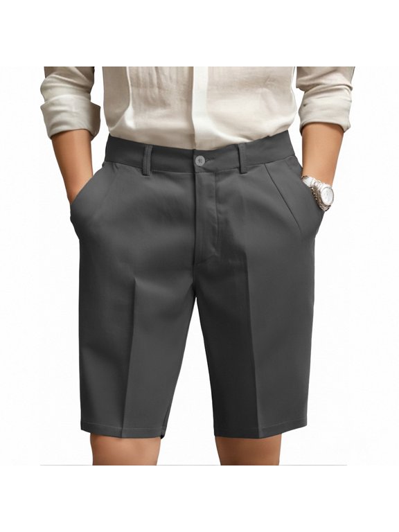 Chino Shorts Men Casual Pleated Front Work Casual Shorts Lightweight Stretch Waist Button Dress Pants with Pockets Beach Shorts for Men Summer Nw941eg Mens Wear Clothes Toe Mens Tech Shorts
