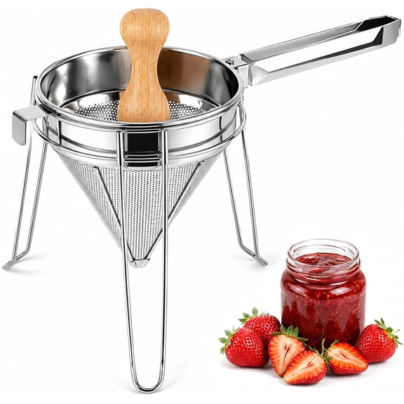 Chinois Strainer Set with Stand & Pestle, China Cap Strainer for Sauces