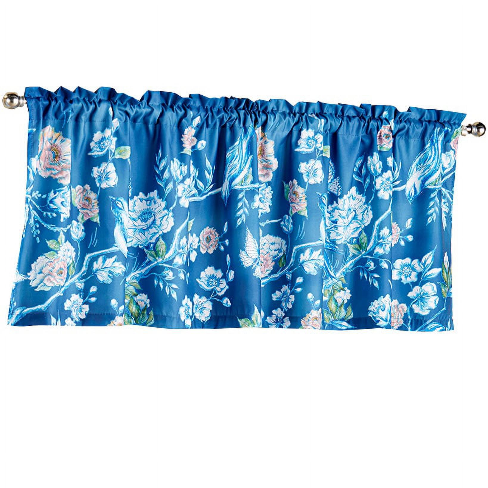 Royal Blue Floral Polyester Valance with Birds and Butterflies