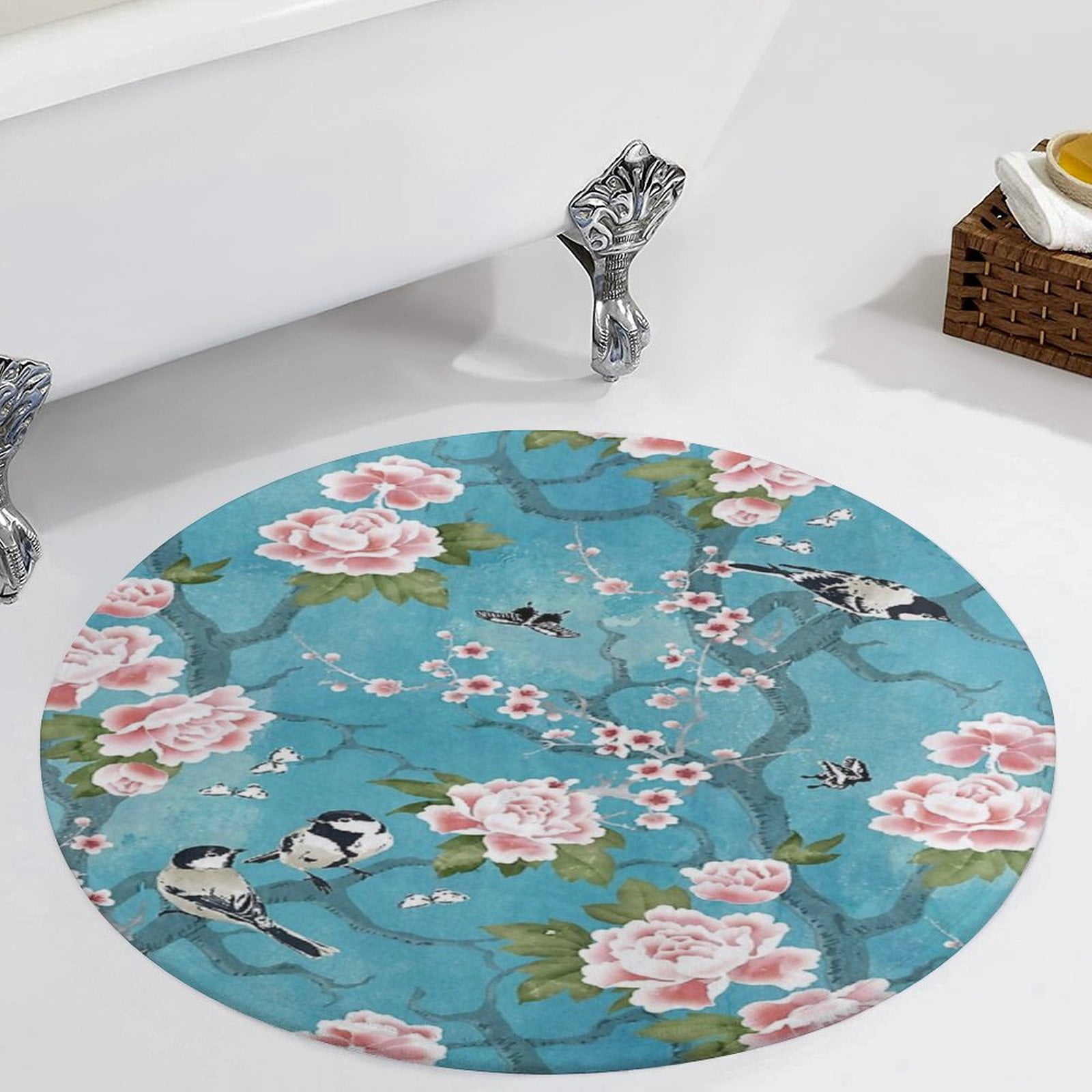 Chinoiserie Birds in Turquoise Blue Round Carpet Circle Rug Outdoor ...