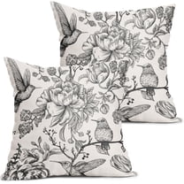 Chinoiserie Black White Floral Pillow Covers 20X20 Inch French Country Vintage Flowers Bird Decorative Pillow Cases Set of 2 Seasonal Cotton Linen Throw Pillows Farmhouse Home Decor For Sofa Couch