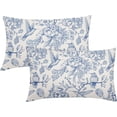 thumbnail image 1 of Chinoiserie Blue White Floral Lumbar Pillow Covers 12X20 Inch French Country Vintage Flowers Bird Pillow Cases Set of 2 Seasonal Cotton Linen Throw Pillows Farmhouse Home Decor for Sofa Couch, 1 of 6