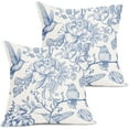thumbnail image 1 of Chinoiserie Blue White Floral Pillow Covers 18X18 Inch French Country Vintage Flowers Bird Decorative Pillow Cases Set of 2 Seasonal Cotton Linen Throw Pillows Farmhouse Home Decor For Sofa Couch, 1 of 6
