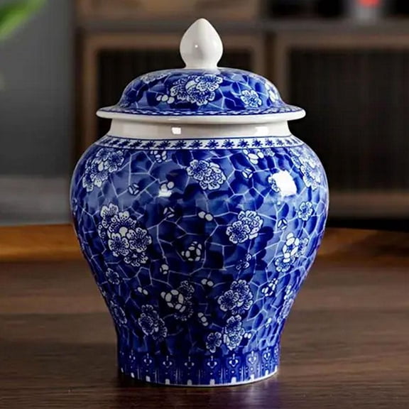 Chinoiserie Blue White Ginger Jars,Blue and White Ginger Jar with Lid,Decorative Ceramic Tea Candy Storage Jar,Handmade Vintage Flower Vase for Home Decor,Porcelain Vases Decor for Living Room,Bedro