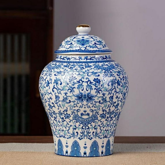Chinoiserie Blue White Ginger Jars, Porcelain Jar Tea Storage, Ceramic Decorative Ginger Jar with Lid, Chinoiserie Decor Blue and White Vase, Porcelain Vases Decor for Living Room, Bedroom