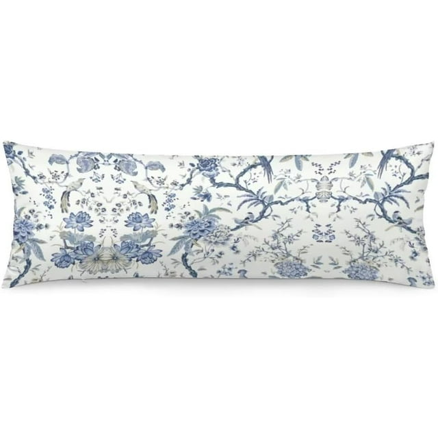 Chinoiserie Body Pillow Cover 20"x54" Blue and White Floral Decoration Long Pillow Cases Protector with Zipper Vintage Pillow Case Decorative Bedding Pillowcase Rectangle Cushion Covers for Bed,Sofa