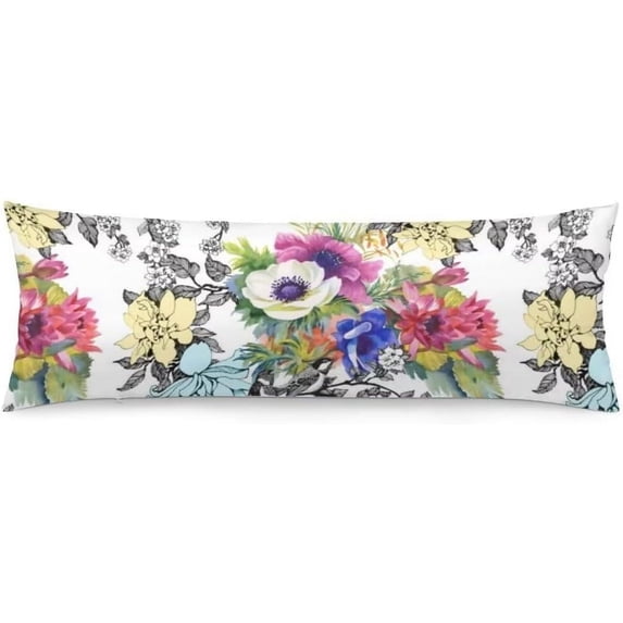 Chinoiserie Body Pillow Cover Flowers Long Pillow Case with Zipper Decorative Bedding Pillowcase Floral Throw Pillow Covers Farmhouse Soft Cushion Pillow Case for Bedroom,Couch,Home Gifts,20"x54"