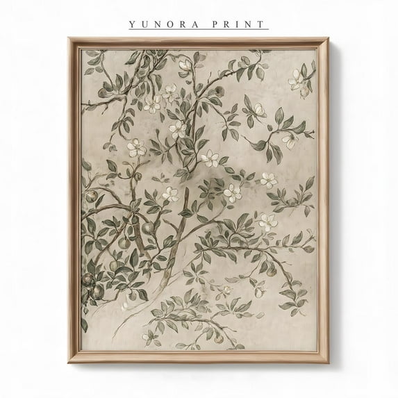 Chinoiserie Botanical Wall Art, Vintage Floral Branch, Elegant Neutral, Unframed Canvas Size 24x36
