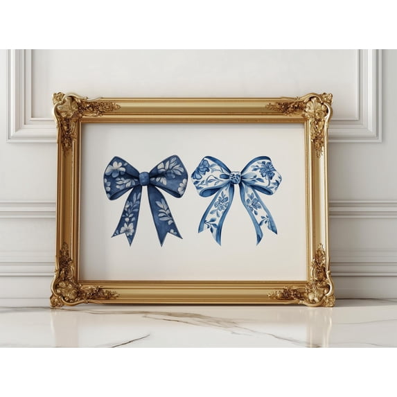 Chinoiserie Bows Print, Winter Botanical Wall Art Home Decor #2739, Stretched Canvas Size 16x24