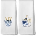 thumbnail image 1 of Chinoiserie Champagne Kitchen Towels - Blue and White Dish Towels, Gifts for Wine Lovers, Coquette Bow Decorative Absorbent Dishcloths Hand Towel for Bar Club Decor 18x26 Inches, 1 of 6