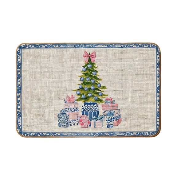 Chinoiserie Christmas Tree Doormat Rectangular Entryway Rug