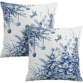 thumbnail image 1 of Chinoiserie Christmas Tree Pillow Covers 16x16 Set of 2 Winter Blue and White Porcelain Pine Trees Bird Ball Print Pillow Cases Xmas Holiday Cushion Cases for Farmhouse Living Room Decor, 1 of 6