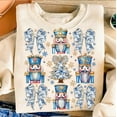 thumbnail image 1 of Chinoiserie Christmas Tree Sweater, Gold Glitter Nutcracker Blue Floral Bow Preppy Coquette Sweatshirt, 1 of 5