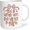 thumbnail image 1 of Chinoiserie Coquette Blue Bow Christian Mug, He Is Risen Bible Verse Ceramic Coffee Mug, Christian Religious Gift for Women, Blue and White Easter Coffee Tea Mugs 11 oz, 1 of 6