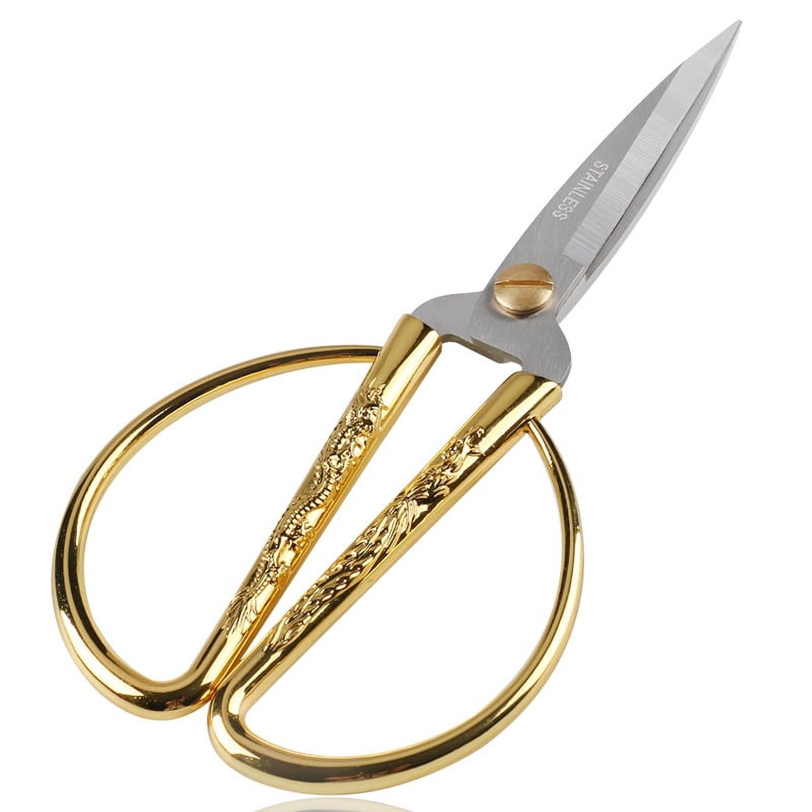 COASTACLOUD Chinoiserie Dragon and Phoenix Relief Design Stainless Steel Scissors Cutting, Chinese Traditional Gold Plated Tailor Scissors for Sewing Household Handicrafts Bonsai