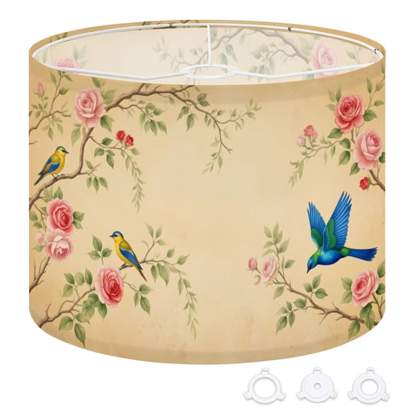 Chinoiserie Drum Lampshades 13"x13"x10" Elegant Floral Birds Roses Branches Beige Light Shade for Table Lamps Floor Lamp Shades Replacement Assembly Required