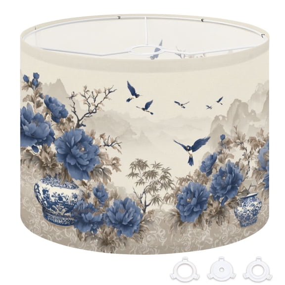 Chinoiserie Drum Lampshades 13"x13"x10" Oriental Elegant Porcelain Magpies Chinese gardens Light Shade for Table Lamps Floor Lamp Shades Replacement Assembly Required