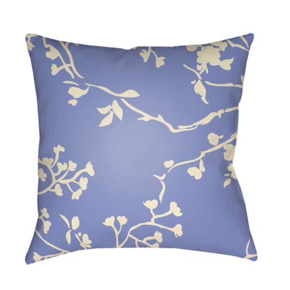 Surya CF003-2020 Chinoiserie Floral Outdoor Medium Throw Pillow, 20 x 20 x 4 in. - Cream & Bright Blue