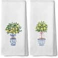 thumbnail image 1 of Chinoiserie Floral Coquette Bow Kitchen Towels - Preppy Lemon Floral Dish Towels, Blue and White Porcelain Decorative Absorbent Dishcloths Hand Towels Set of 2 for Bathroom Decor 18x26 Inches, 1 of 6