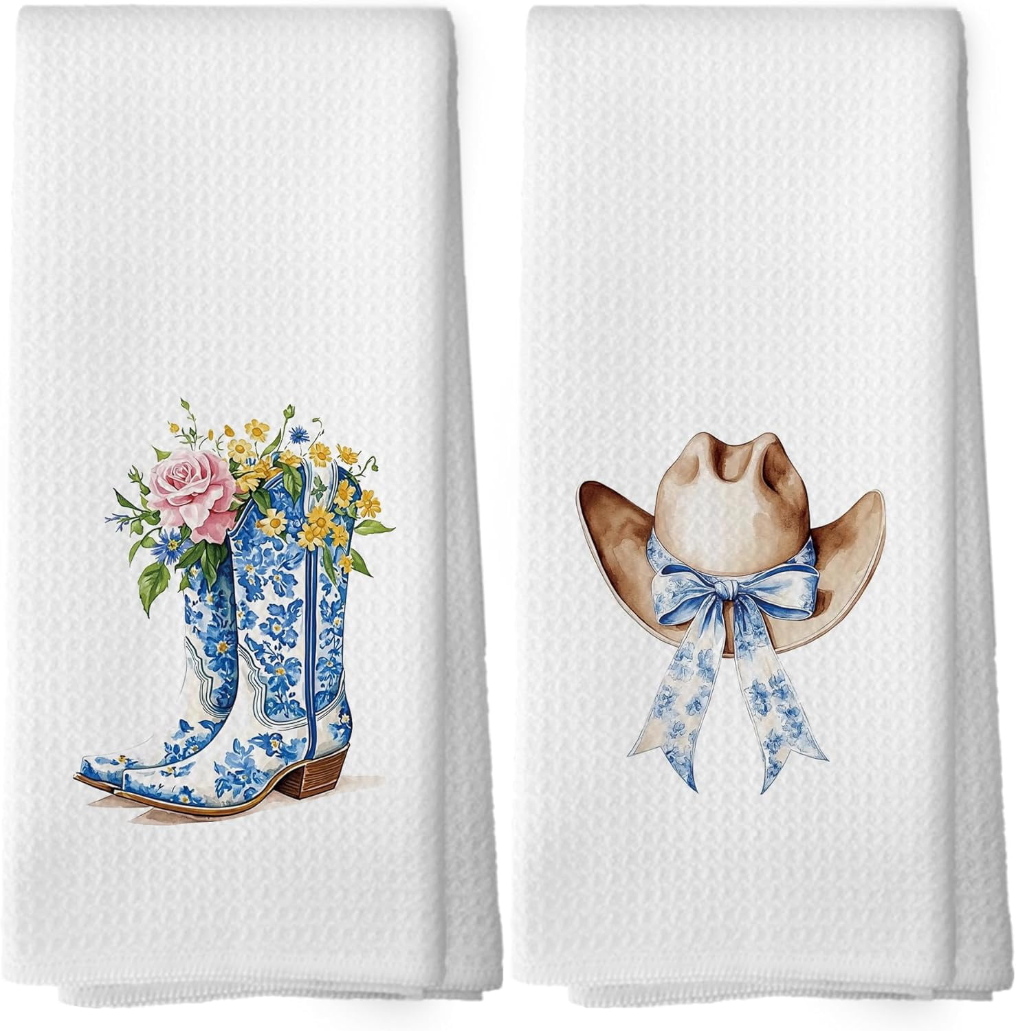 Chinoiserie Floral Cowgirls Kitchen Towels - Western Boots Hats Dish Towels, Blue and White Coquette Bow Decorative Absorbent Dishcloths Hand Towels for Bathroom Decor 18x26 Inches - Walmart.com
