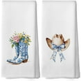 thumbnail image 1 of Chinoiserie Floral Cowgirls Kitchen Towels - Western Boots Hats Dish Towels, Blue and White Coquette Bow Decorative Absorbent Dishcloths Hand Towels for Bathroom Decor 18x26 Inches, 1 of 6