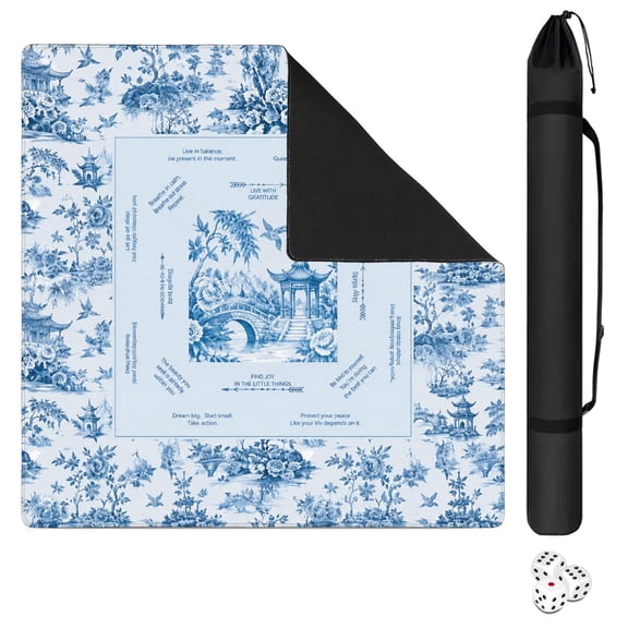 Chinoiserie Floral Square Table Cover 31.5 x 31.5 Inch Blue Mahjong Tablecloth Suitable As Game Night Gift For New Players Cardboard Tile Games