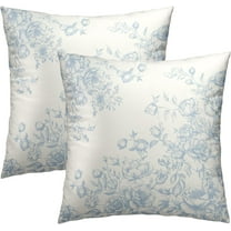 Chinoiserie Flowers Throw Pillow Covers 18x18 Set of 2, Vintage Light Blue Floral Square Pillow Cases Zippered Cotton Cushion Cover for Couch Bed Sofa Bedroom Livingroom Decor