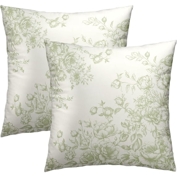 Chinoiserie Flowers Throw Pillow Covers 20x20 Inch, 2 Pcs Vintage Green Floral Decorative Pillowcases Double-Sided Square Cushion Cover for Couch Sofa Bed Outdoor Home Decor