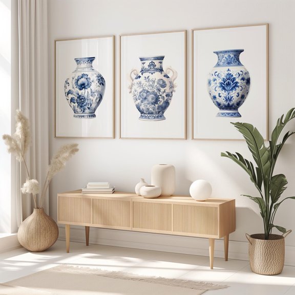 Chinoiserie Ginger Jar, Blue and White Delftware Poster Printed Poster, Stretched Canvas