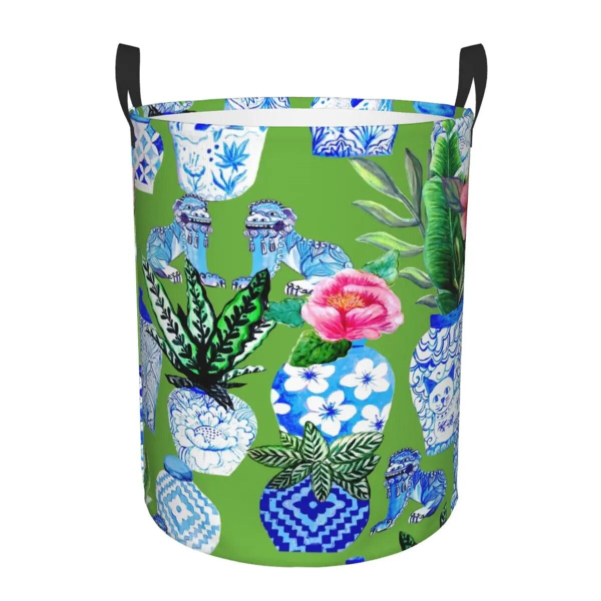 Chinoiserie Ginger Jar Collection In Neon Peach Coral Laundry Basket