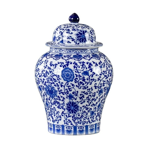 Chinoiserie Ginger Jar with Gold Accented Lid Hand-Painted Ceramic Decorative Vase for Home Decor Chinese Modern Centerpiece for Living Room, Bedroom & Office