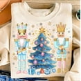 thumbnail image 1 of Chinoiserie Glitter Christmas Tree Sweater, Coquette Nutcracker Pink Preppy Holiday Sweatshirt, 1 of 5