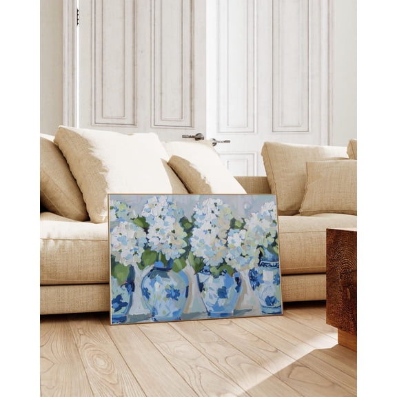 Chinoiserie Hydrangea Bouquet Wall Art, Blue Hydrangea Floral Painting, Cottagecore Poster Unframed Paper Print