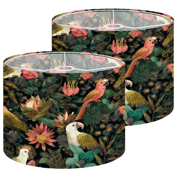 Chinoiserie Lampshades 2 Pack Tropical Floral Parrot Vibrant Colors Gold Accents 13"x13"x10" Light Shade for Table Lamps Floor Lamp Shades Lampshade Replacement Easy Assembly Aesthetic Home Decor
