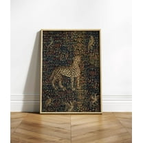 Chinoiserie Leopard Antique Tapestry Wall Art, Jungalow Decor, Vintage Textile Wall Art, Modern Farmhouse, Dark Cottagecore, Unframed Canvas Size 24x36