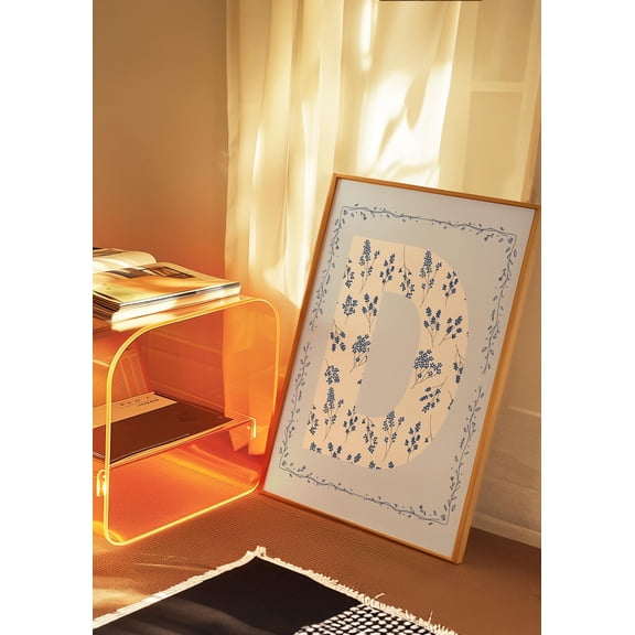 Chinoiserie Letter Print, Light Blue Coastal Granddaughter Print, Coastal Cowgirl Print, Delft Blue Monogram Print, Gift For Her, Dorm Decor Wall Art, Modern Wall Decor, 12x18 UNFRAMED