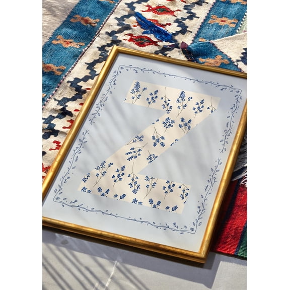 Chinoiserie Letter Print, Light Blue Coastal Granddaughter Print, Coastal Cowgirl Print, Delft Blue Monogram Print, Gift For Her, Dorm Decor Wall Art, Modern Wall Decor, 24x36 UNFRAMED