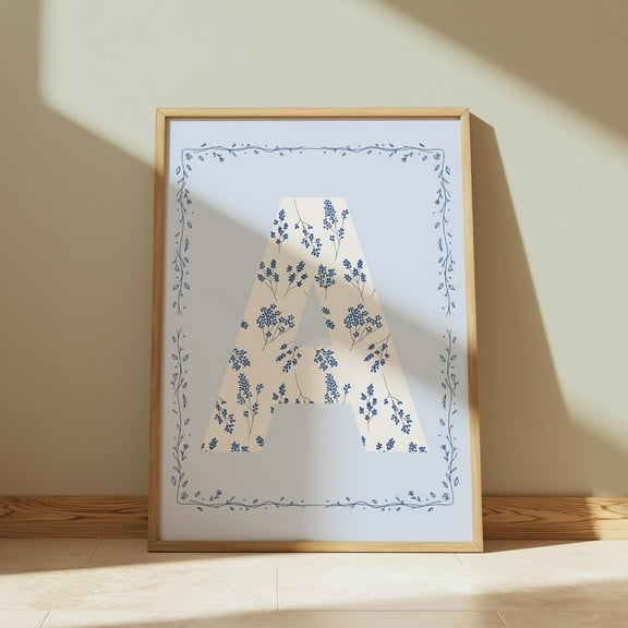 Chinoiserie Letter Print, Light Blue Coastal Granddaughter Print, Coastal Cowgirl Print, Delft Blue Monogram Print, Gift For Her, Dorm Decor Wall Art, Modern Wall Decor, 8x12 UNFRAMED
