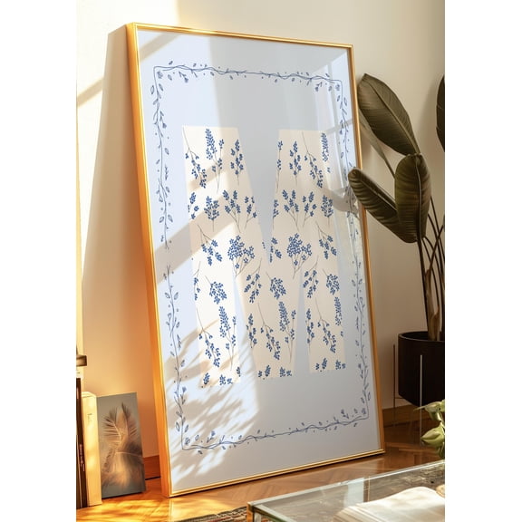 Chinoiserie Letter Print, Light Blue Coastal Granddaughter Print, Coastal Cowgirl Print, Delft Blue Monogram Print, Gift For Her, Dorm Decor Wall Art, Modern Wall Decor, 8x12 UNFRAMED