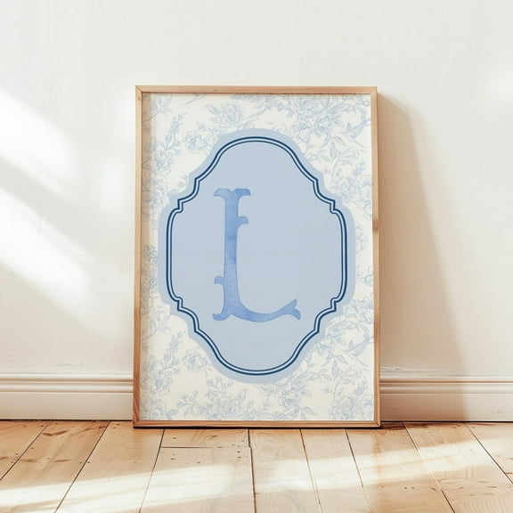 Chinoiserie Letter Print In Light Blue, Floral Monogram Letter Art, Preppy Wall Art For Dorm, Nursery, Or Bedroom Wall Art, Modern Wall Decor, 12x18 UNFRAMED