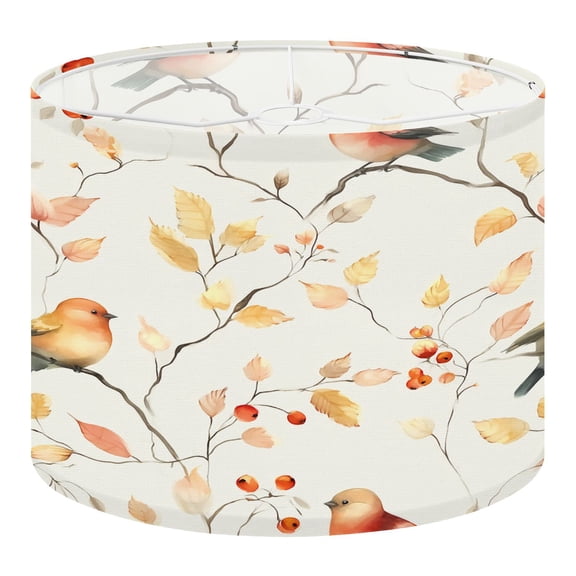 Chinoiserie Linen Drum Lampshades Autumn Birds Leaves Soft Watercolor Style 13"x13"x10" Light Shade for Table Lamps Floor Lamp Shades Lampshade Replacement Assembly Required for Rustic Living Room