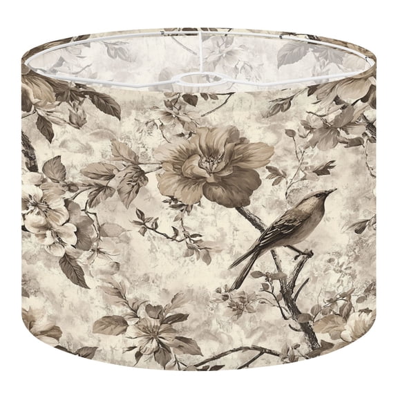 Chinoiserie Linen Drum Lampshades Vintage Floral Bird Sepia Tones 13"x13"x10" Light Shade for Table Lamps Floor Lamp Shades Lampshade Replacement Assembly Required for Rustic Living Room