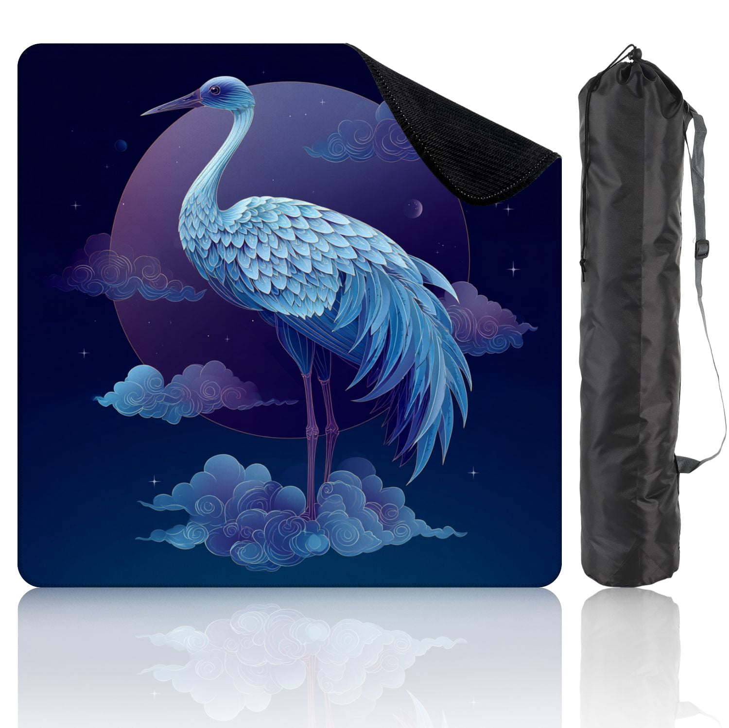 Chinoiserie Mahjong Mat 31.5" x 31.5" Blue Sky Crane Flat Non-Slip Noise Reduction Mahjong Tiles Table Cover for Dominoes Poker Card Board and Tile Games